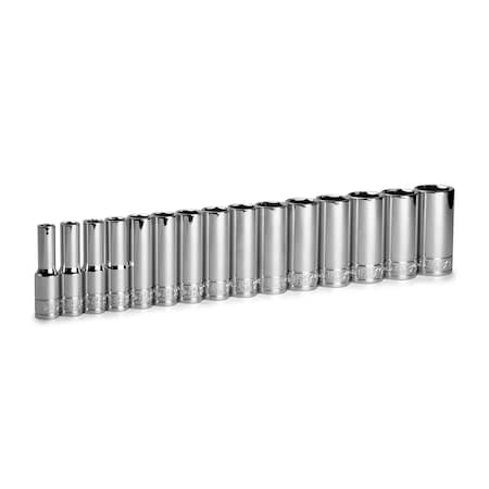 Capri Tools 38 Drive Deep Chrome Socket Set, 6Point, 8 to 22 mm, 15Pcs CP12320-15MD